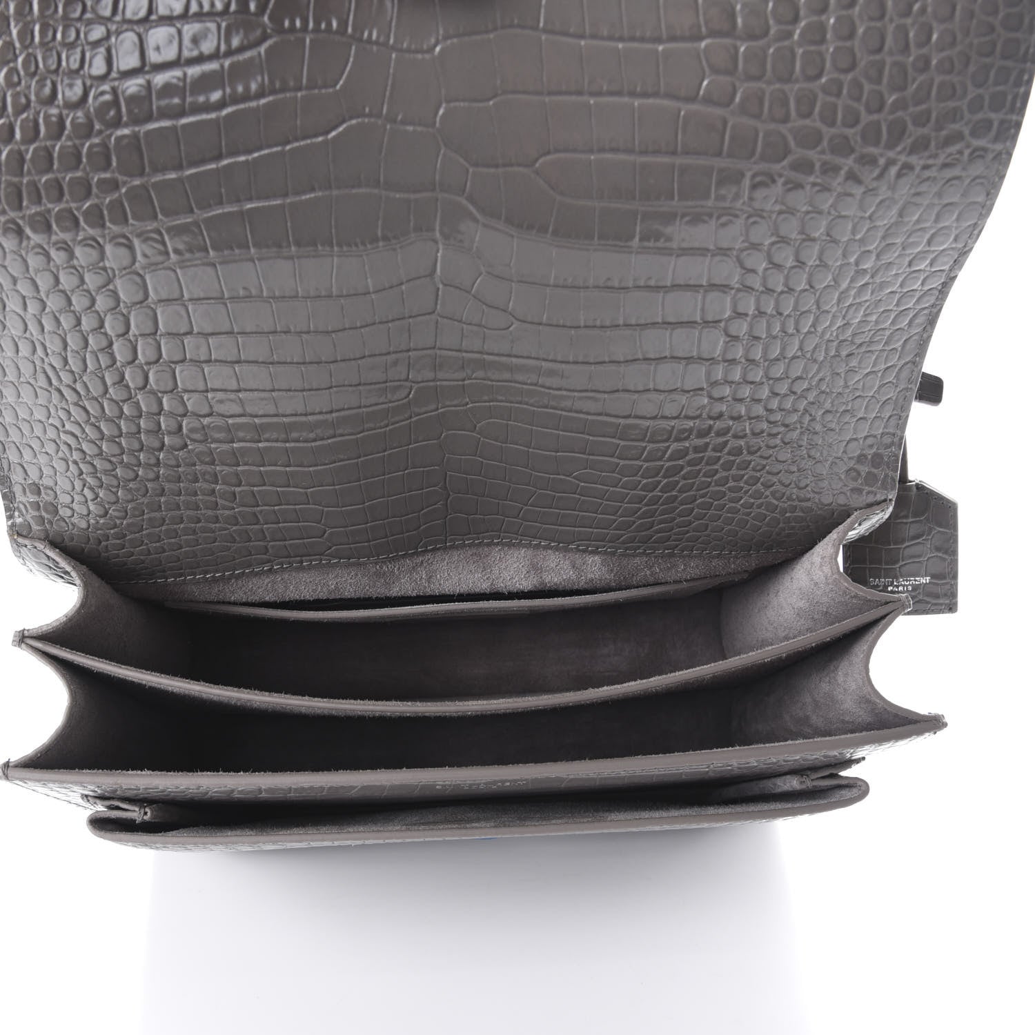 Saint Laurent Calfskin Crocodile Embossed Large Monogram Sunset Fog 6 of 11