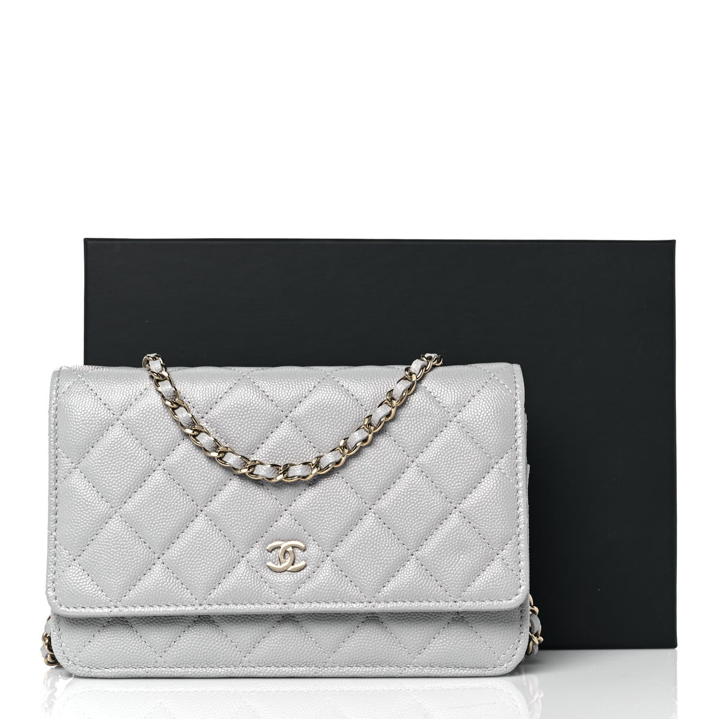 Caviar Quilted Wallet On Chain WOC Grey