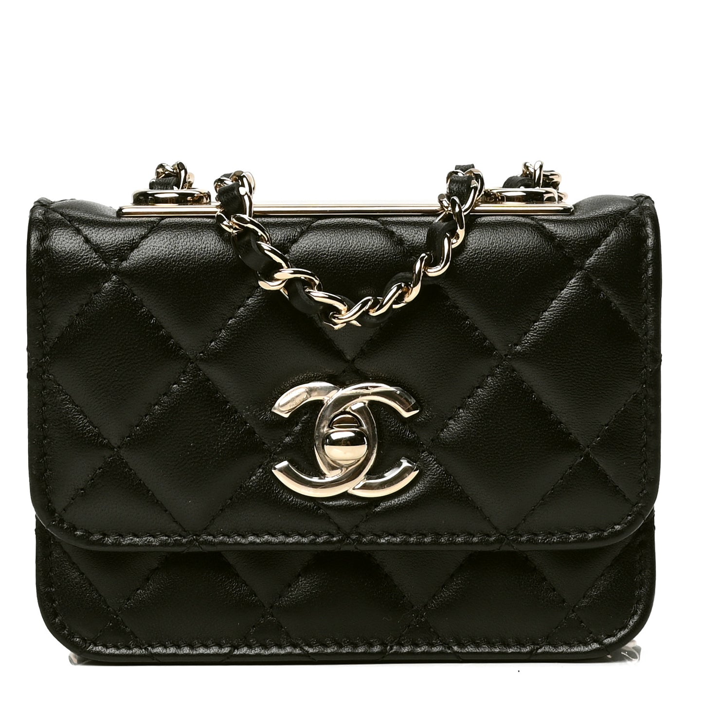 Lambskin Quilted Trendy CC Card Holder On Chain Black