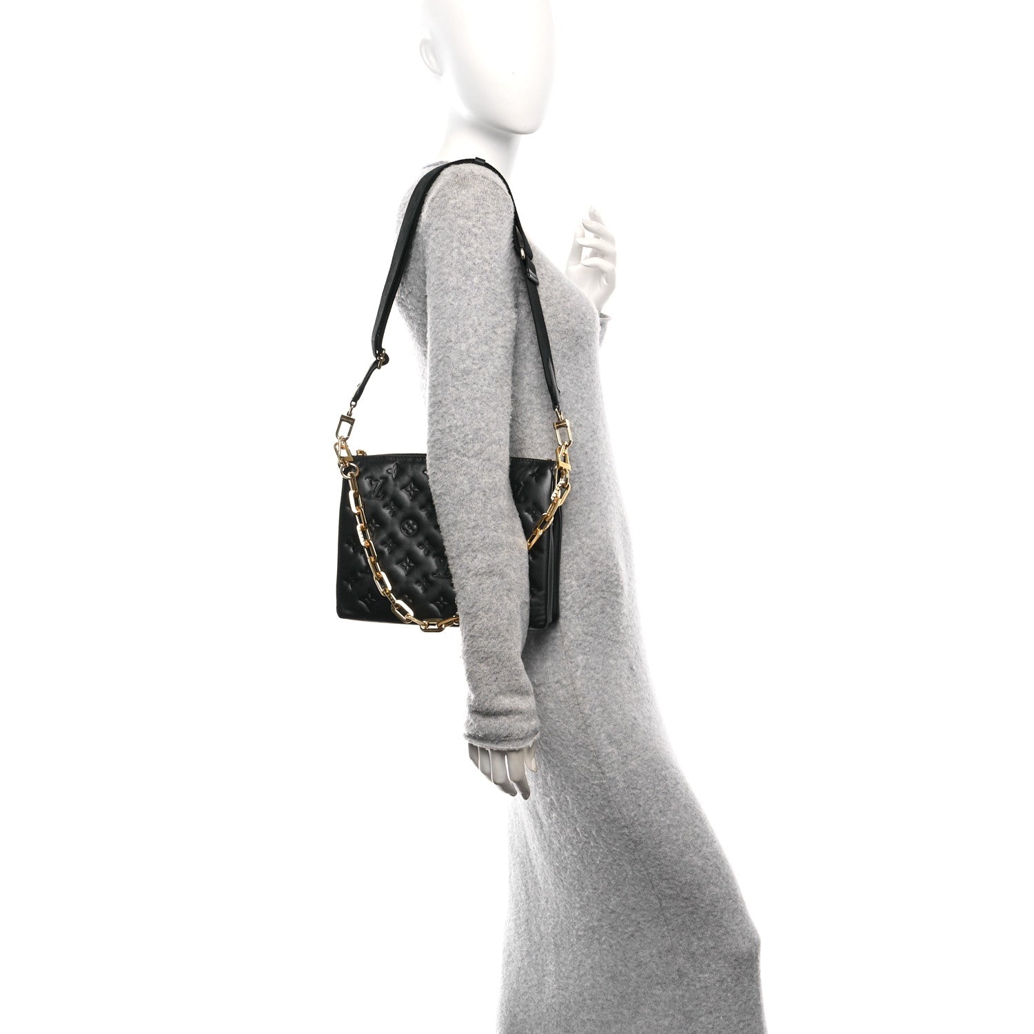 Louis Vuitton Lambskin Embossed Monogram Coussin PM Black 3 of 11