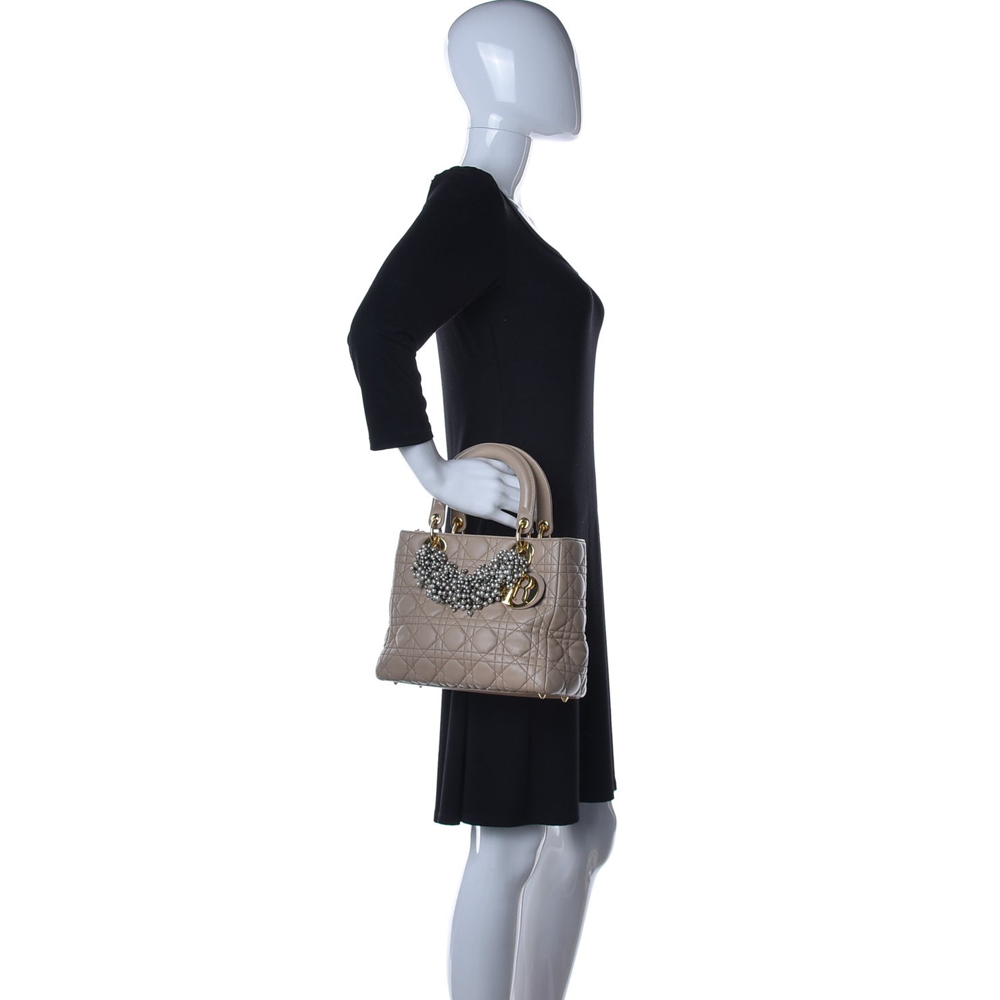 Lambskin Cannage Medium Pearl Lady Dior Beige