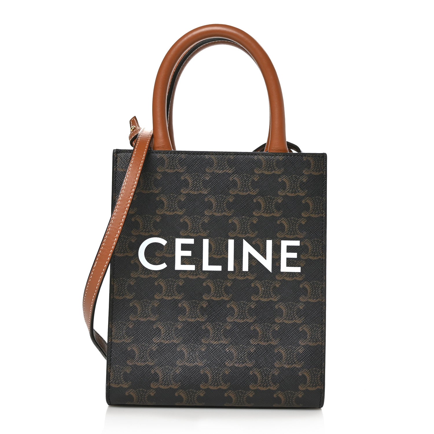 Celine Triomphe Canvas Calfskin Mini Vertical Cabas Tan 1 of 6