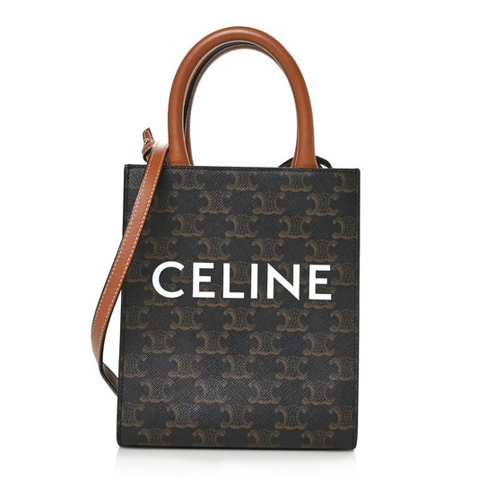 Triomphe Canvas Calfskin Mini Vertical Cabas Tan