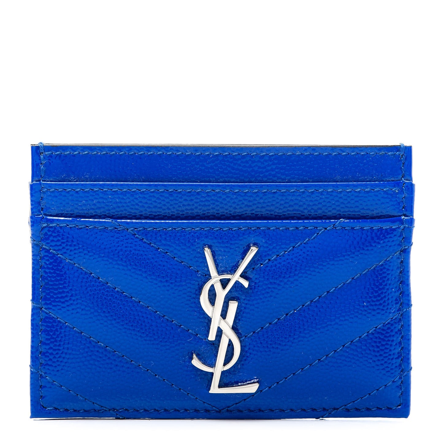 Patent Grain De Poudre Matelasse Monogram Credit Card Case Blue Majorelle
