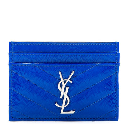 Saint Laurent Patent Grain De Poudre Matelasse Monogram Credit Card Case Blue Majorelle 1 of 8