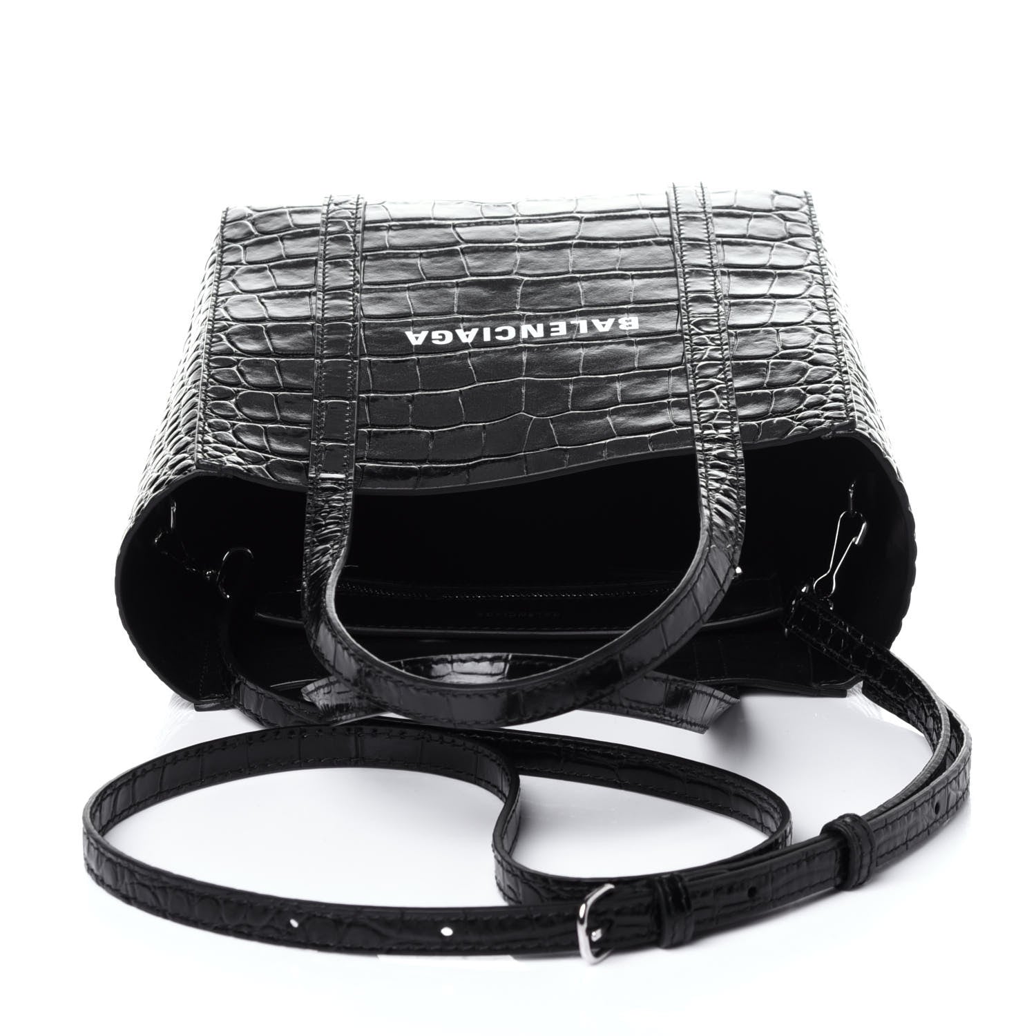 Balenciaga Shiny Calfskin Logo Crocodile Embossed XXS Everyday Tote Black 10 of 10