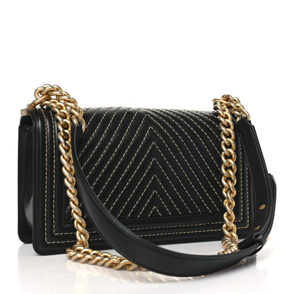 Chanel Lambskin Chevron Chain Stitched Medium Boy Flap Black 3 of 10