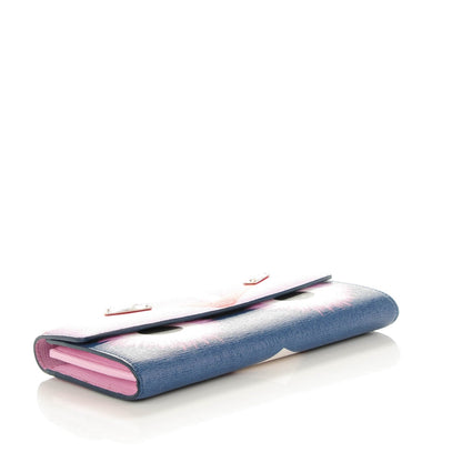 Fendi Vitello Elite Crystal Eye Monster Continental Wallet Cobalt Lavender Pink 4 of 7