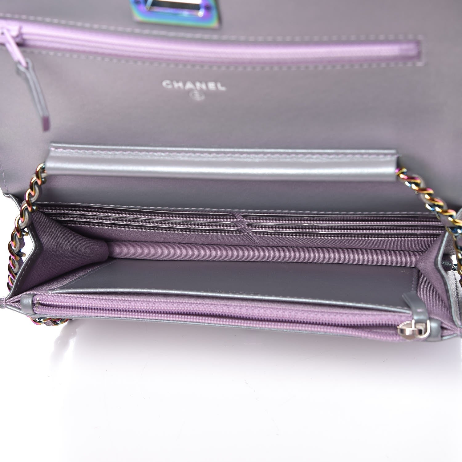 Chanel Iridescent Lambskin Quilted Reissue Wallet On Chain WOC Light Purple 5 of 9