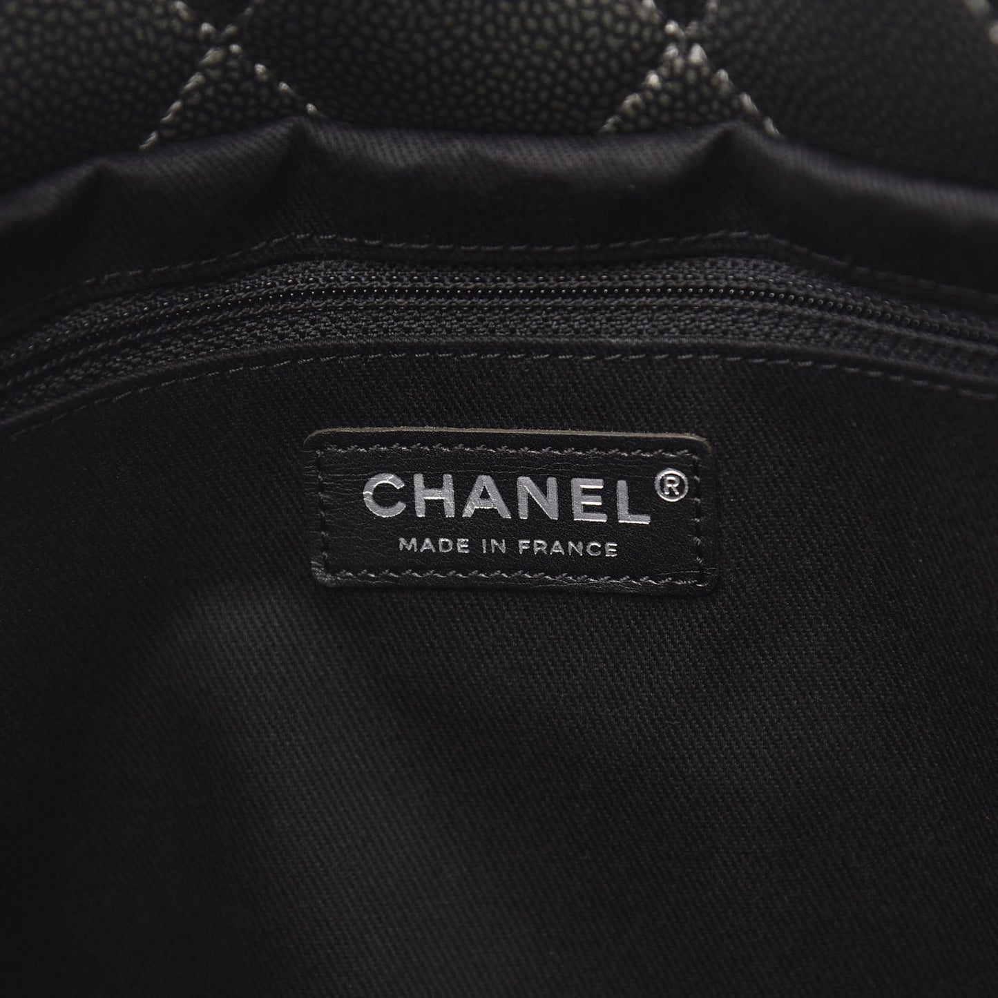 Metallic Caviar Quilted CC Timeless Tote Dark Silver