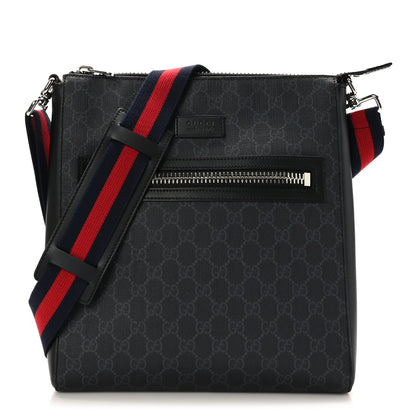 Gucci GG Supreme Monogram Appia Calfskin Web Flat Messenger Bag Black Grey 1 of 10