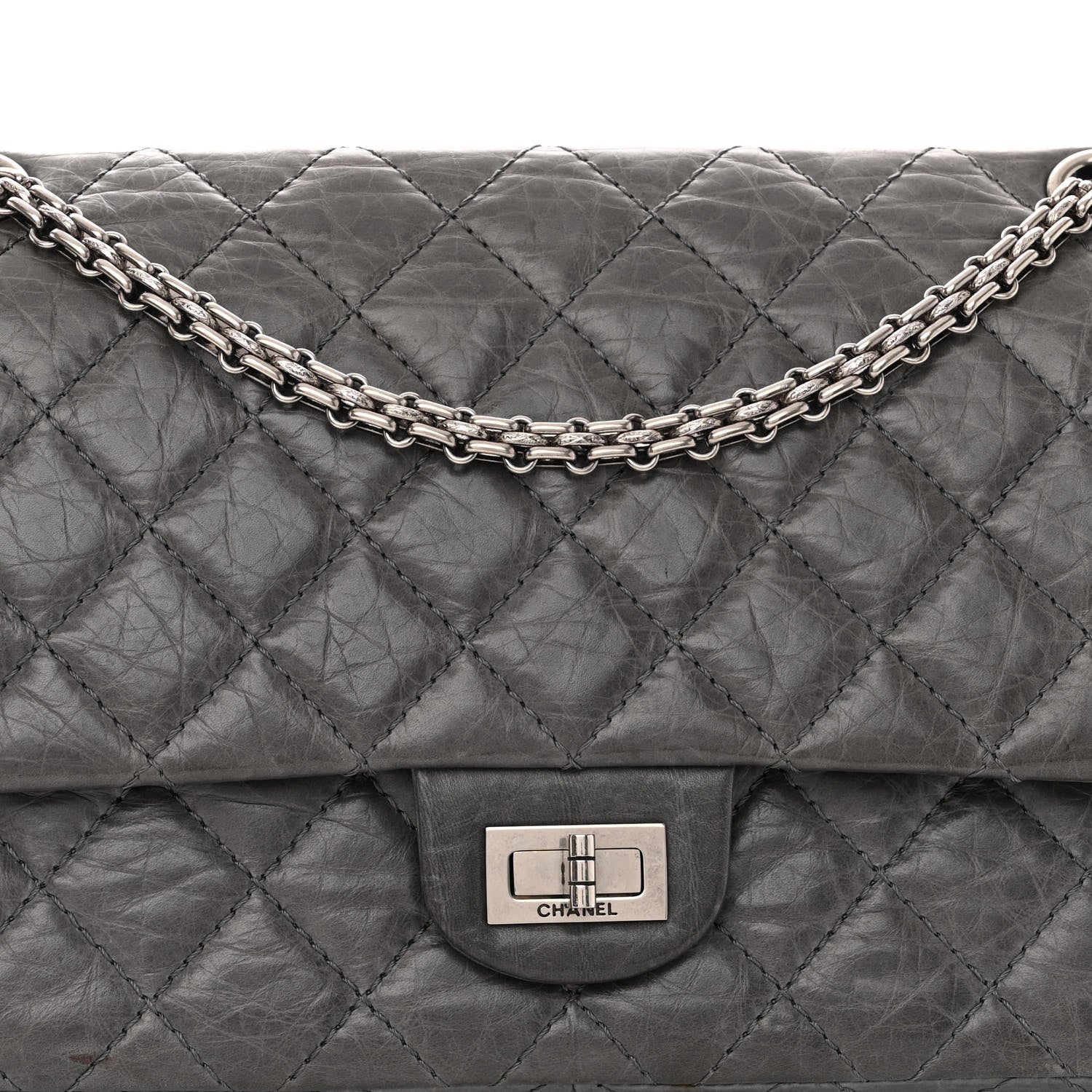 Chanel Aged Calfskin Quilted 50th Anniversary 2.55 Reissue Flap 226 Grey 9 of 11