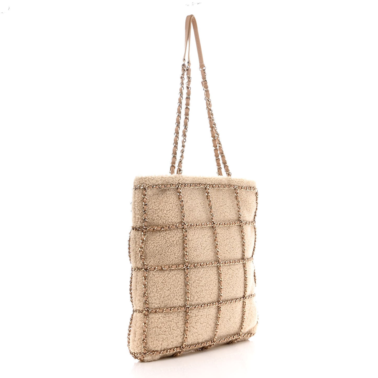 Shearling Small Shopping Chain Bag Beige