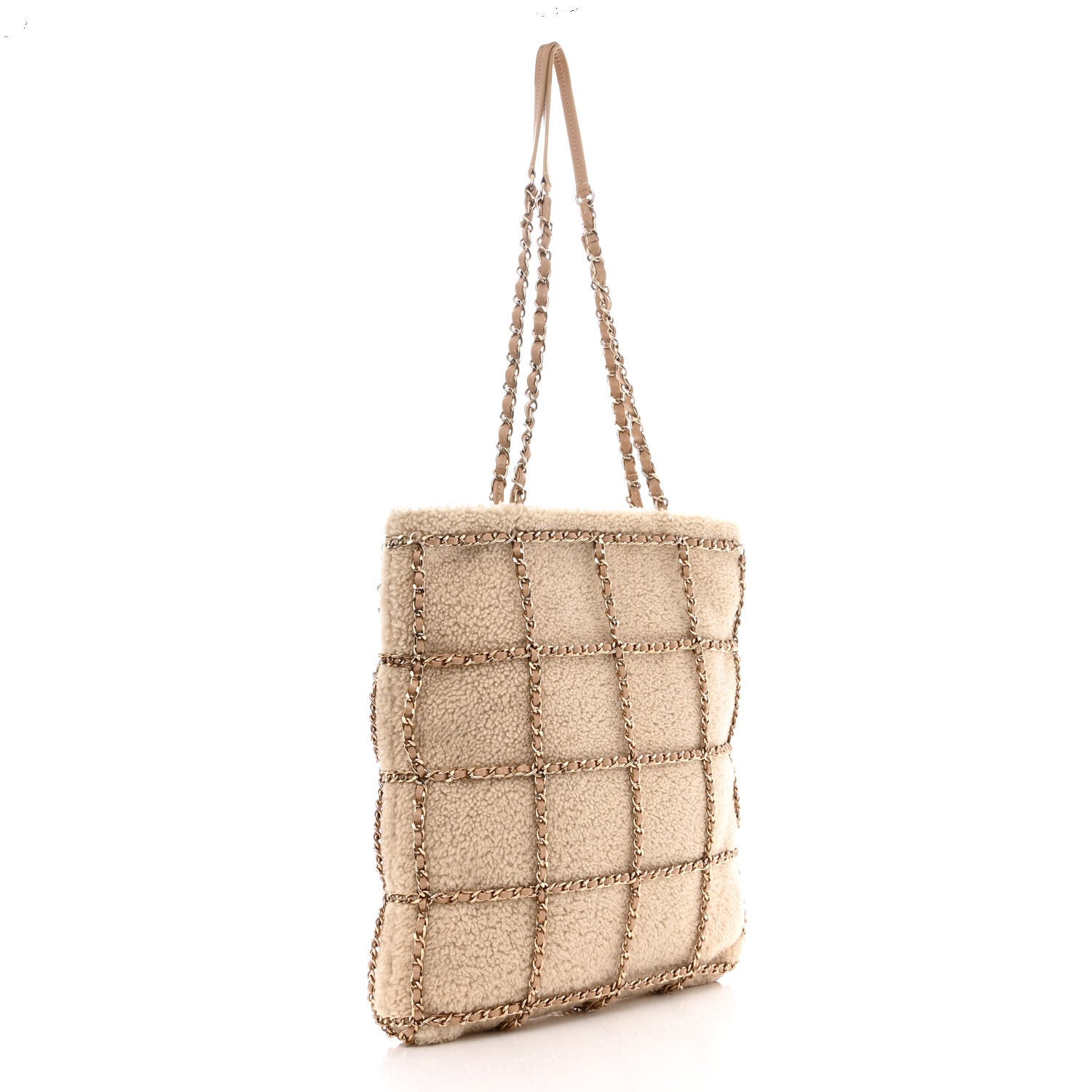 Chanel Shearling Small Shopping Chain Bag Beige 3 of 10
