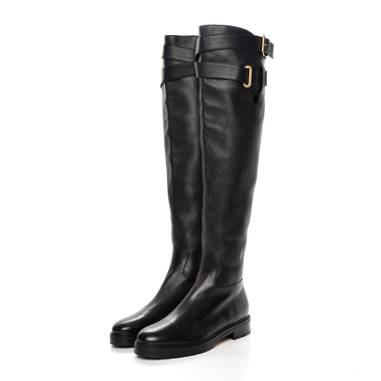 Valentino Garavani Calfskin Knee High Buckle Boots 41 Black 3 of 7