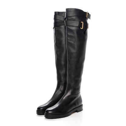 Valentino Garavani Calfskin Knee High Buckle Boots 41 Black 3 of 7
