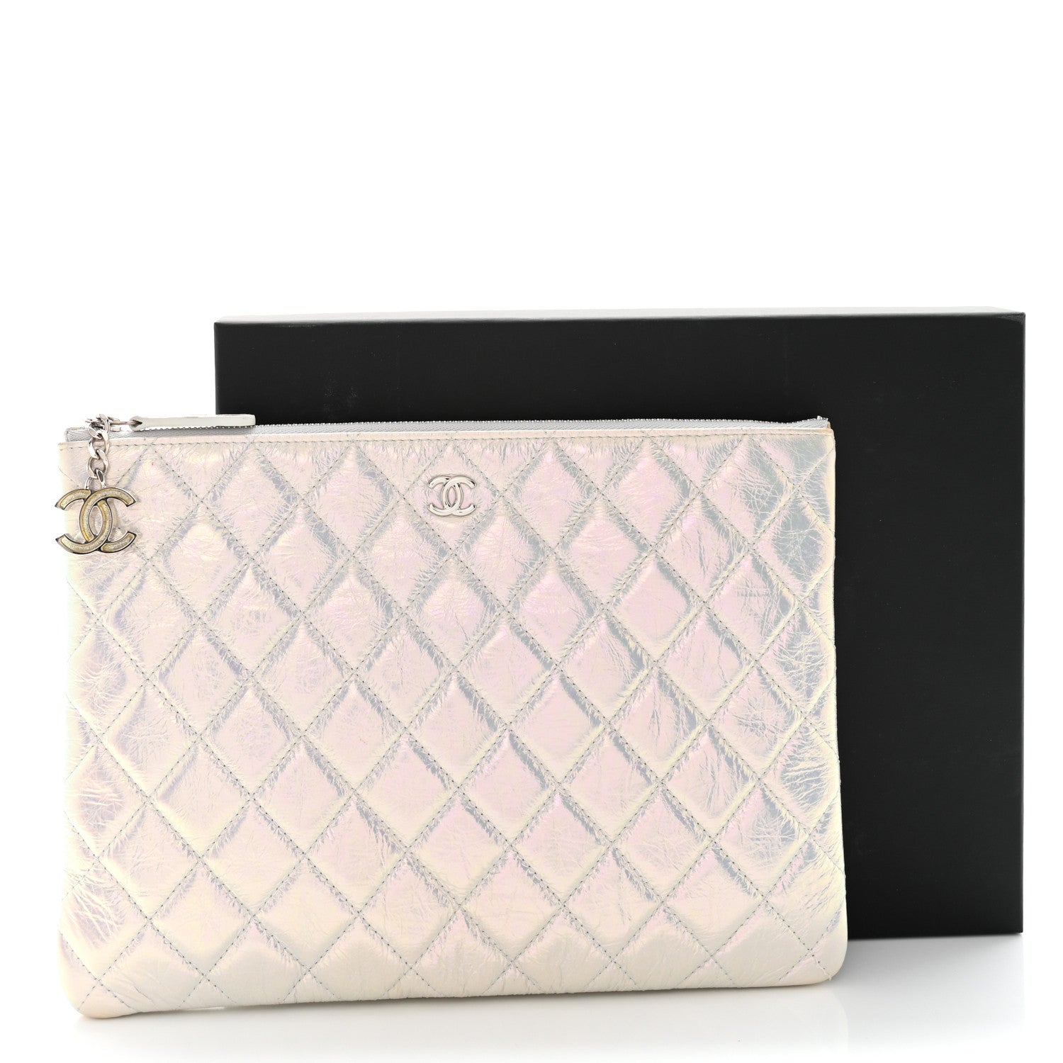 Chanel Iridescent Crumpled Calfskin CC Ripples Medium Cosmetic Case White 9 of 9