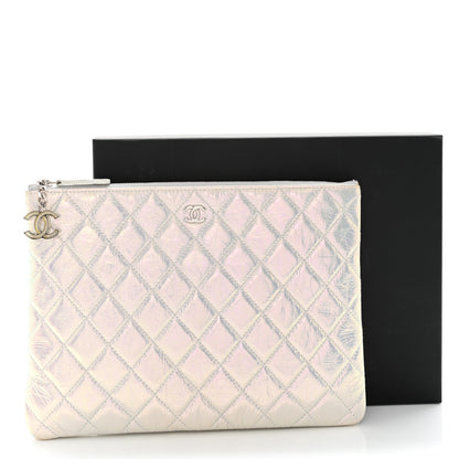 Chanel Iridescent Crumpled Calfskin CC Ripples Medium Cosmetic Case White 9 of 9