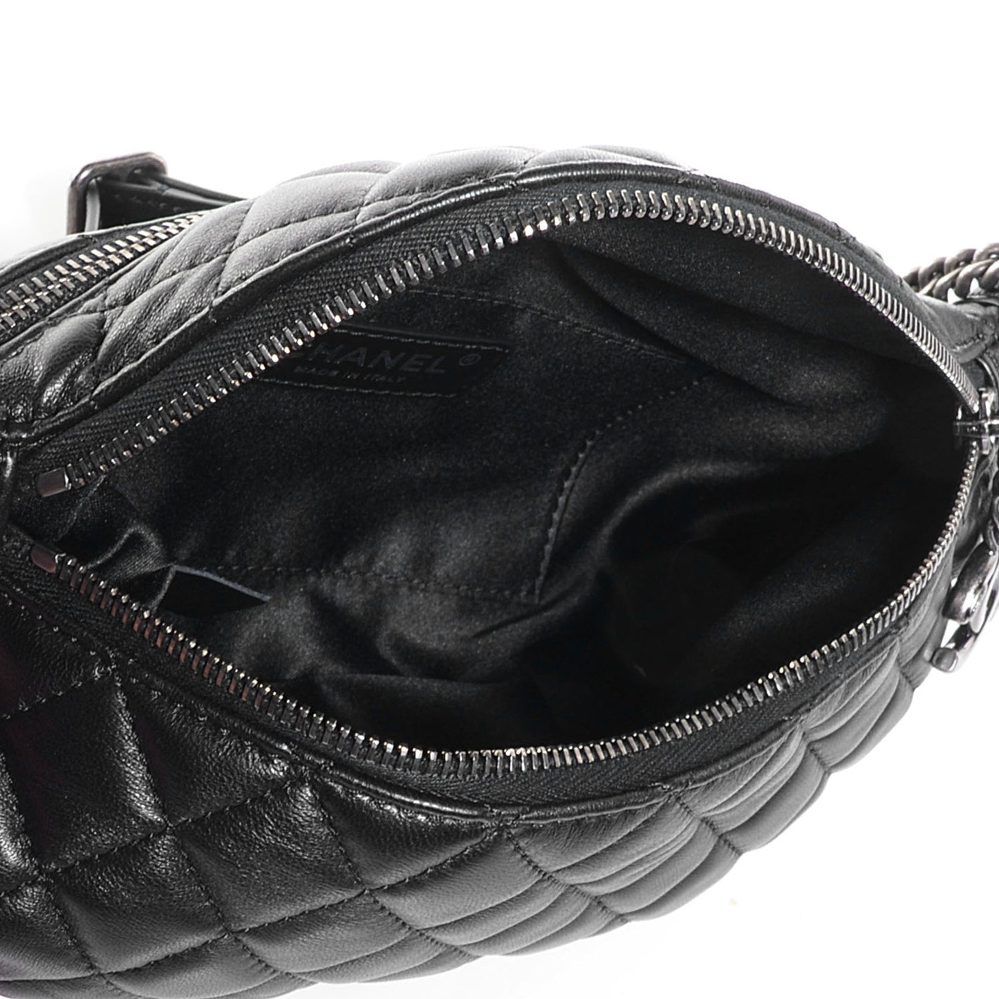 Lambskin Quilted Banane Waist Bag Fanny Pack Black