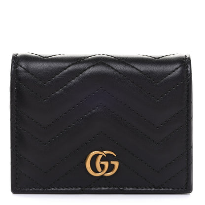 Gucci Calfskin Matelasse GG Marmont Card Case Wallet Black 1 of 9