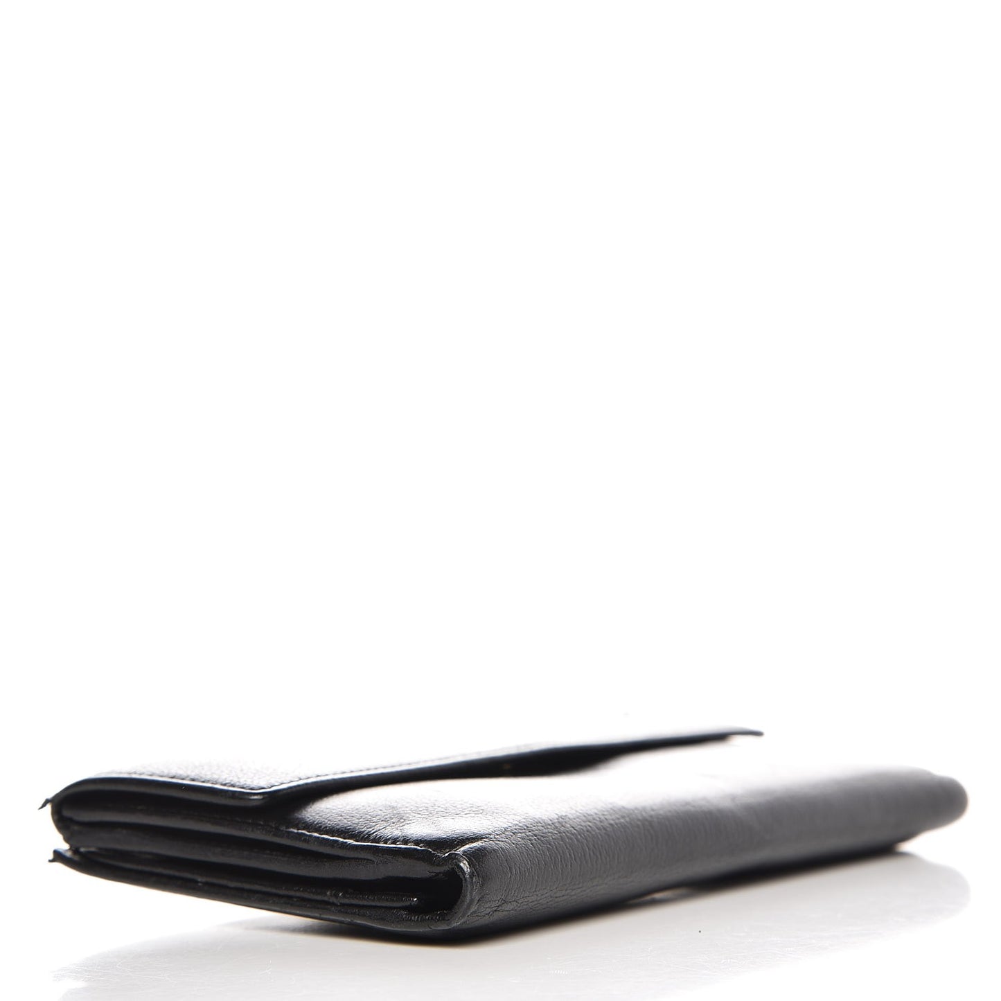 Goatskin Camellia Embossed Flap Wallet Black