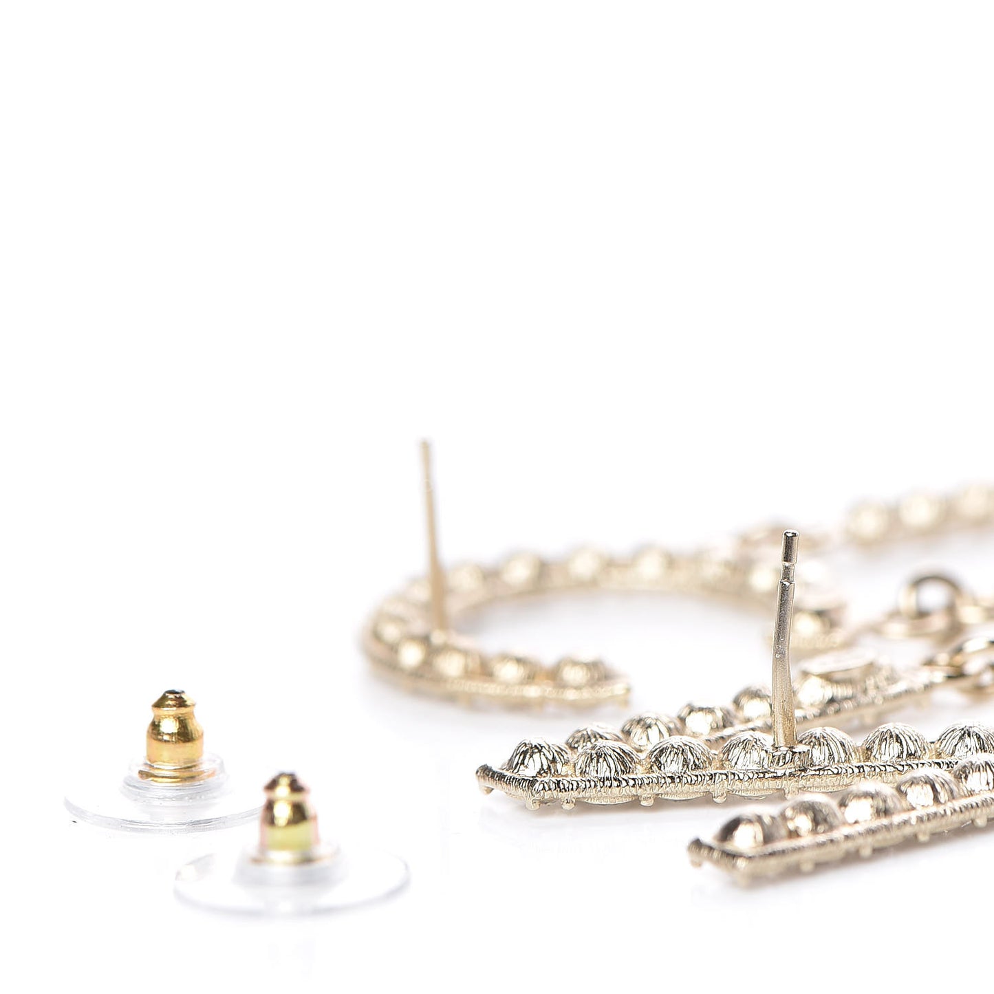 Crystal Cha-Nel Logo Drop Earrings Gold