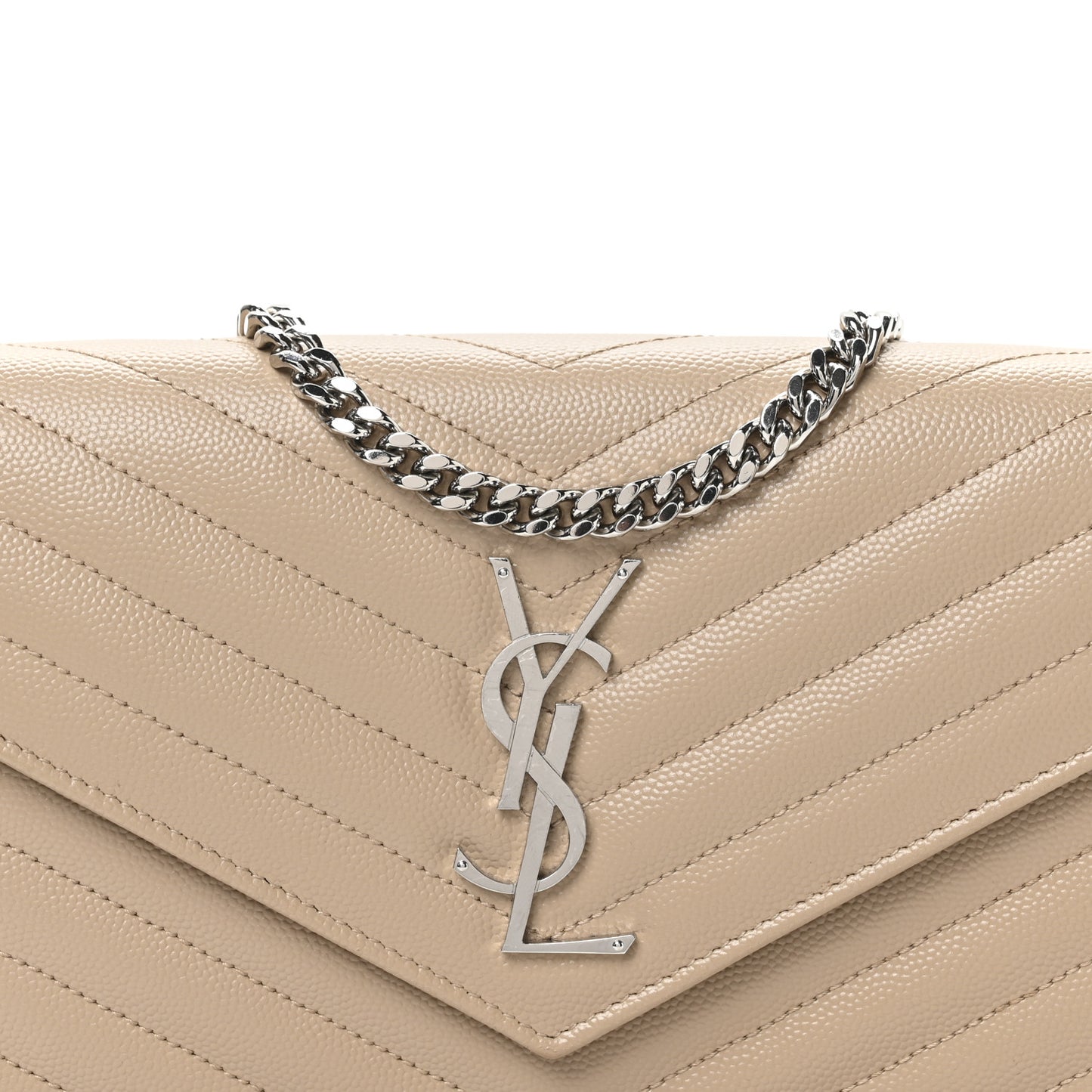 Grain De Poudre Matelasse Chevron Monogram Chain Wallet Dark Beige
