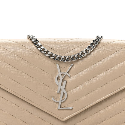 Saint Laurent Grain De Poudre Matelasse Chevron Monogram Chain Wallet Dark Beige 7 of 10