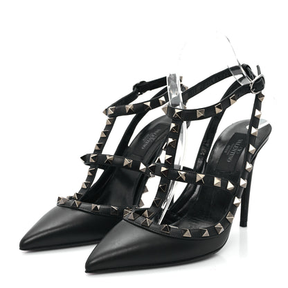Valentino Garavani Calfskin Nappa Rockstud Ankle Strap 100mm Pumps 37 Black 4 of 9