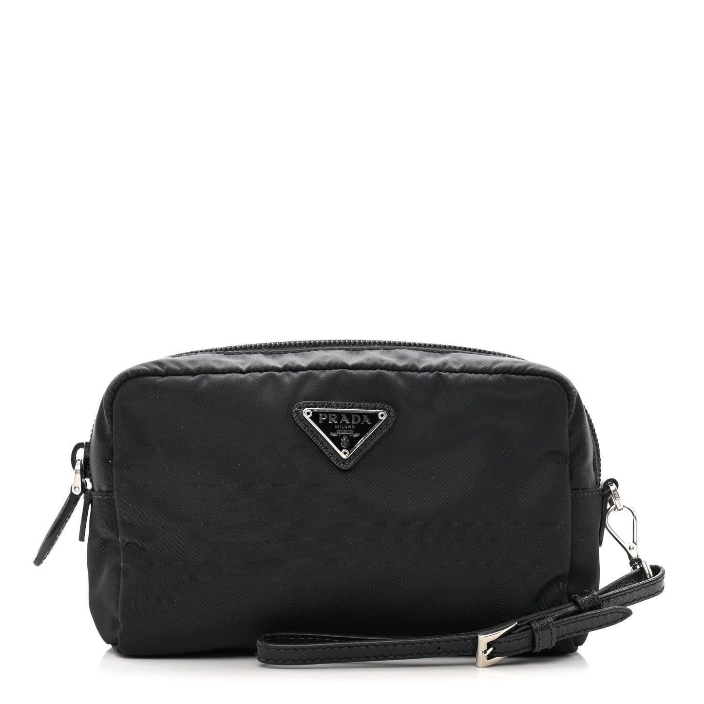 Tessuto Nylon Vela Saffiano Necessaire Wristlet Pouch Black