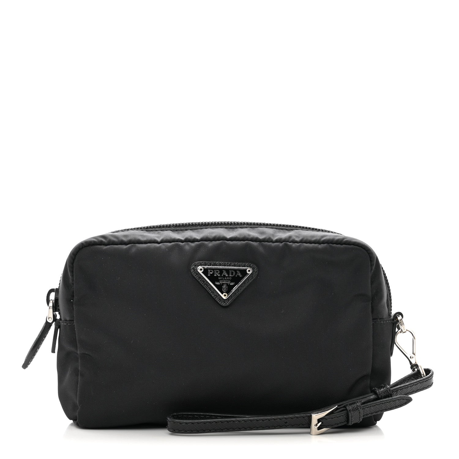 Prada Tessuto Nylon Vela Saffiano Necessaire Wristlet Pouch Black 1 of 6