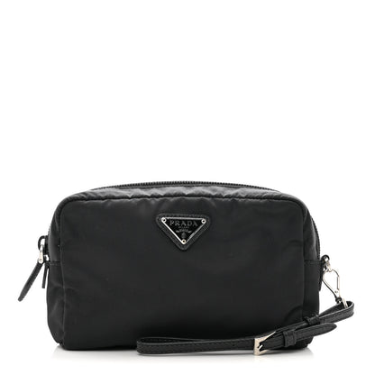Prada Tessuto Nylon Vela Saffiano Necessaire Wristlet Pouch Black 1 of 6