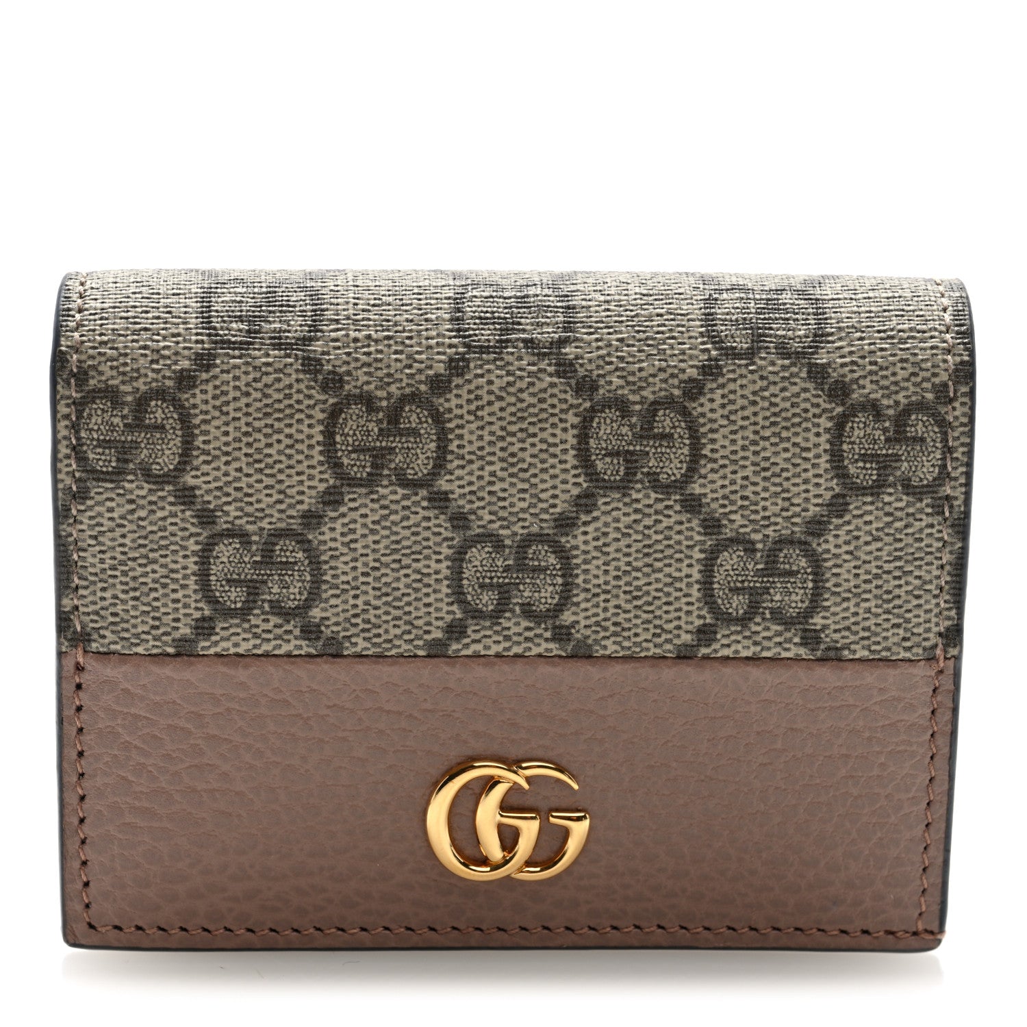 Gucci Dollar Calfskin GG Supreme Monogram GG Marmont Card Case Porcelain Rose Beige Ebony 1 of 7