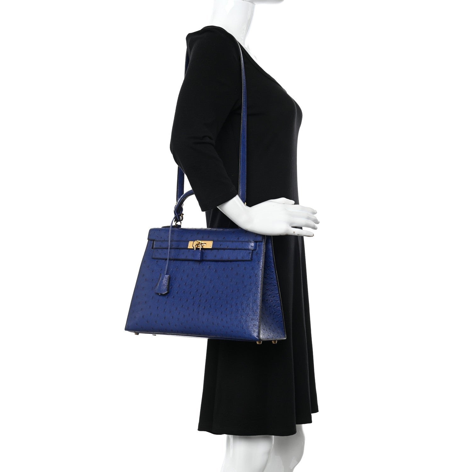 Hermes Ostrich Kelly Sellier 32 Bleu Iris 2 of 18