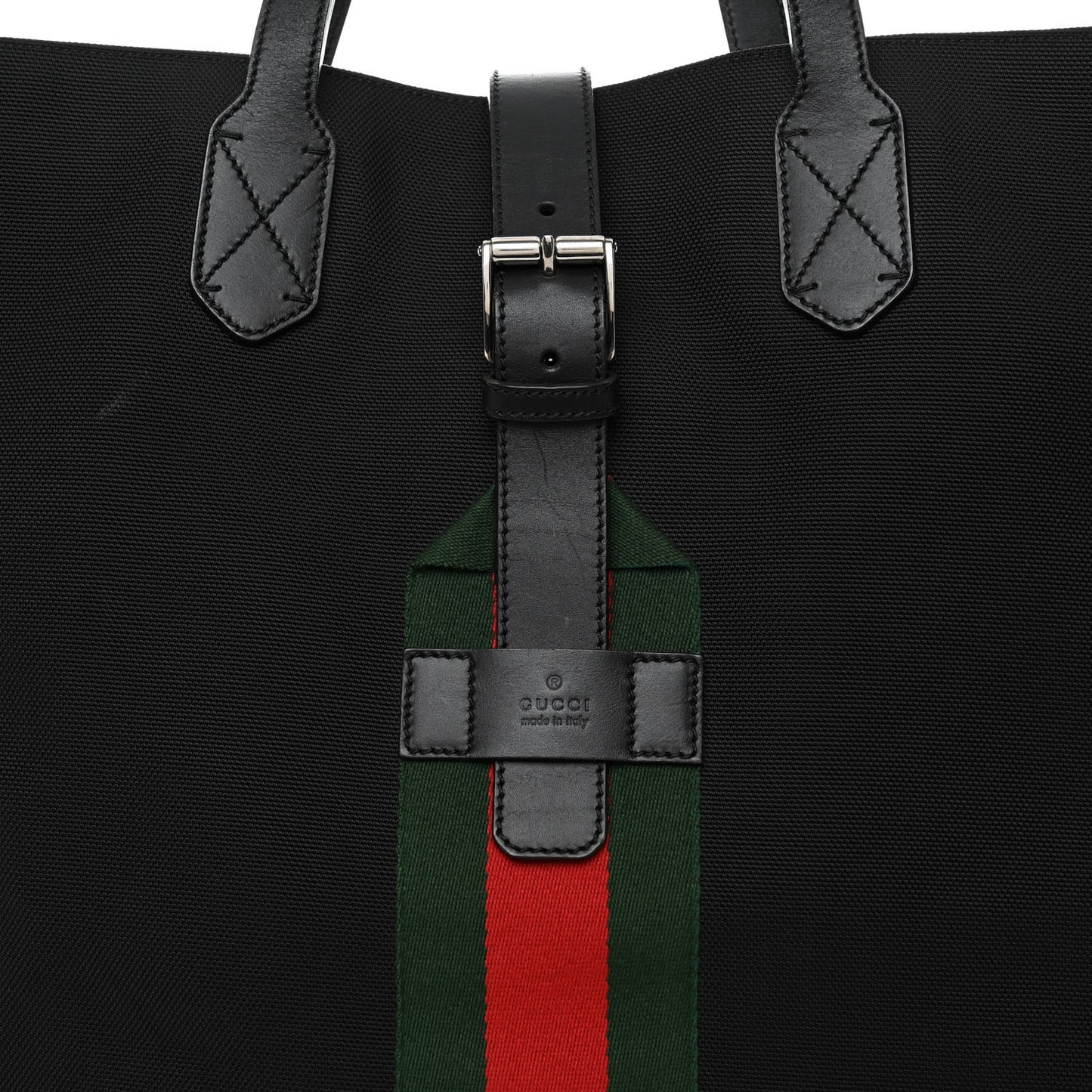 Techno Canvas Web Single Buckle Tote Black