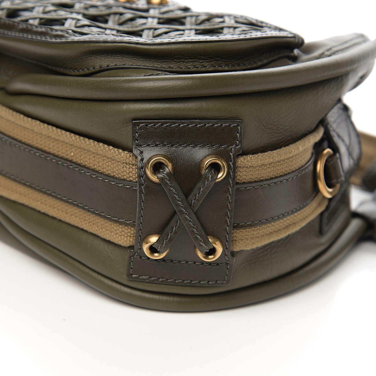 Calfskin Woven Satchel Dark Green