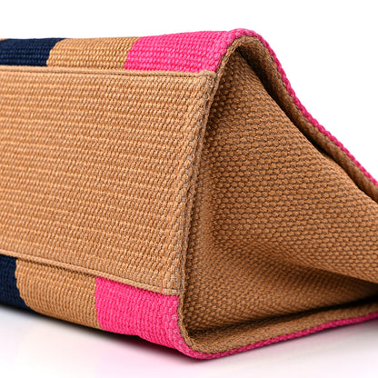 Chanel Straw Raffia Calfskin Striped Medium Deauville Tote Dark Beige Fuchsia Navy Blue 9 of 10