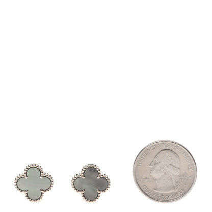Van Cleef & Arpels 18K Rose Gold Grey Mother of Pearl Vintage Alhambra Earrings 2 of 5