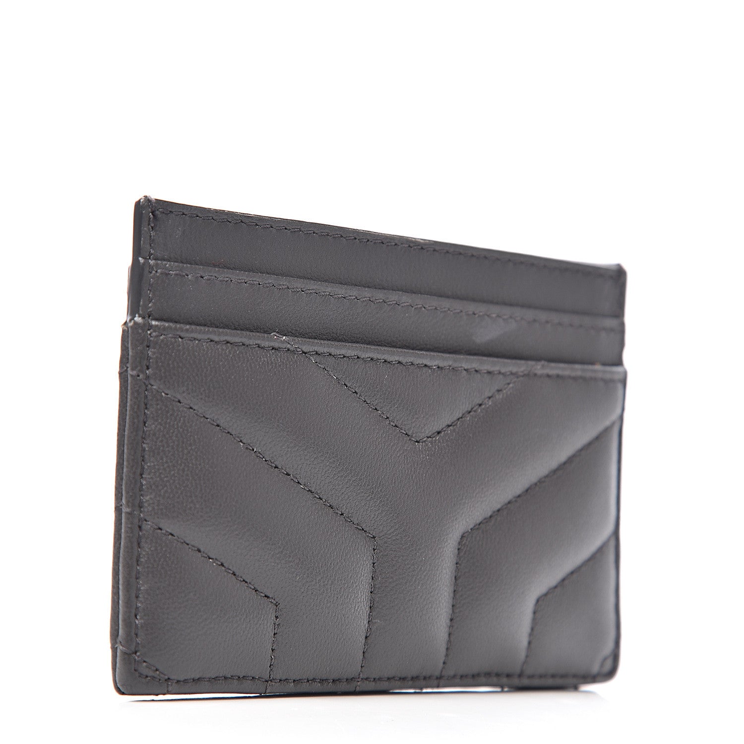 Saint Laurent Calfskin Y Quilted Monogram LouLou Credit Card Case Asphalt 2 of 7