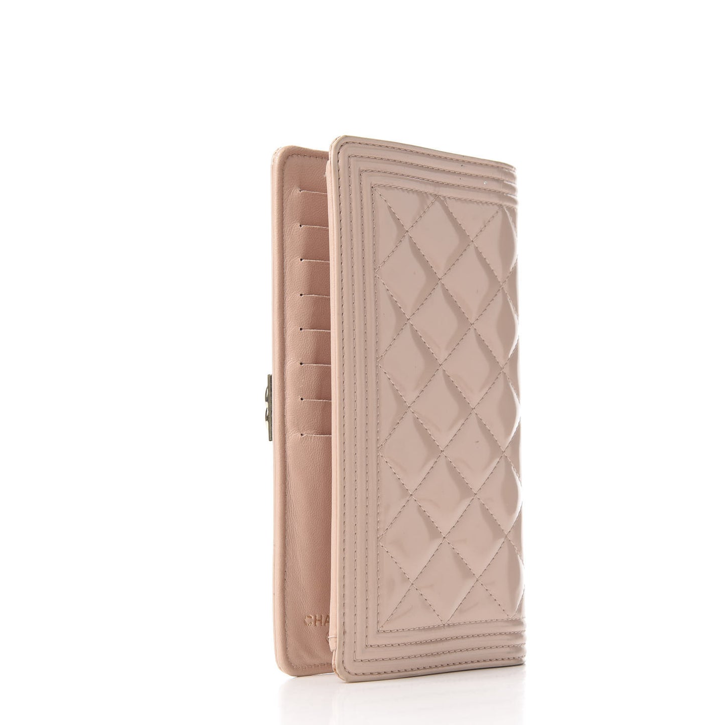 Iridescent Calfskin Quilted Boy Yen Wallet Light Pink