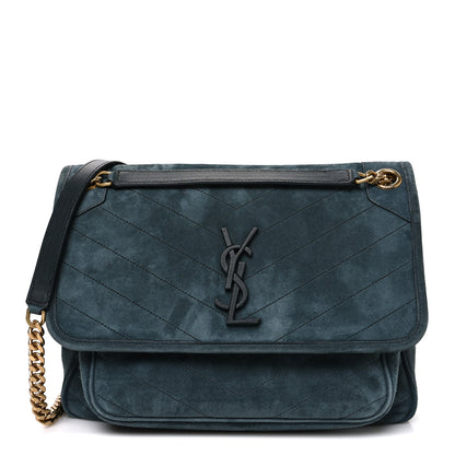 Saint Laurent Suede Monogram Medium Niki Chain Satchel Green 1 of 10