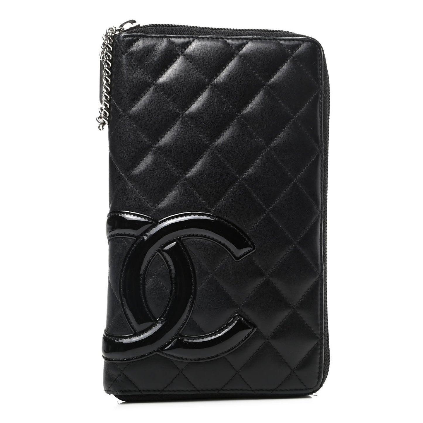 Calfskin Quilted Cambon Zip Around Organizer Wallet Black
