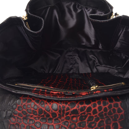 3.1 Phillip Lim 3.1 Calf Hair Calfskin Crocodile Embossed Medium Pashli Satchel Antique Red Black 6 of 10