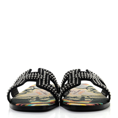 Hermes Suede Goatskin Studded Oran Sandals 36 Black 2 of 9