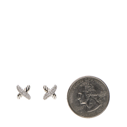 Tiffany DAVID YURMAN Sterling Silver Diamond 8mm X Earrings 2 of 5