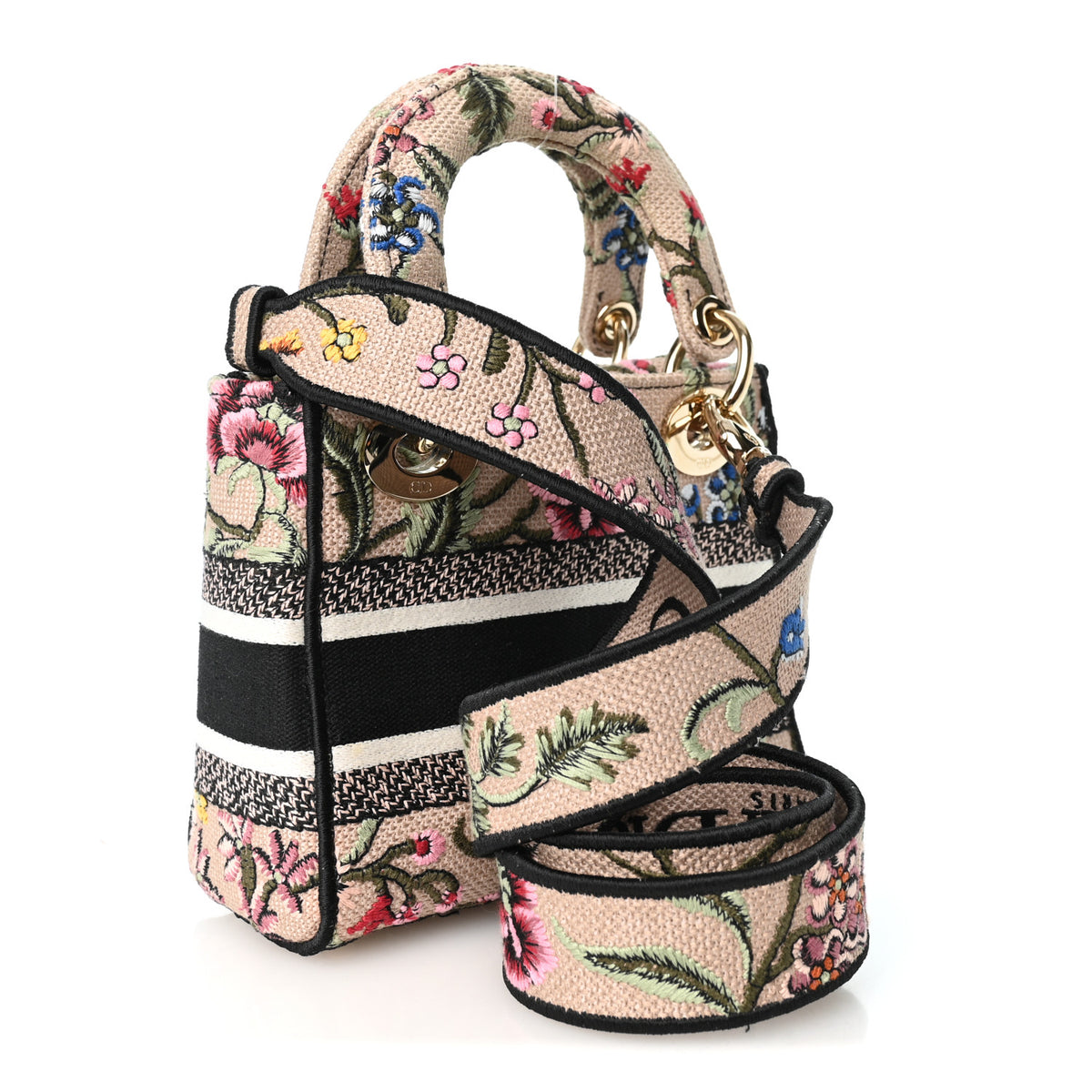 Canvas Petites Fleurs Embroidered Mini Lady D-Lite Rose Multicolor
