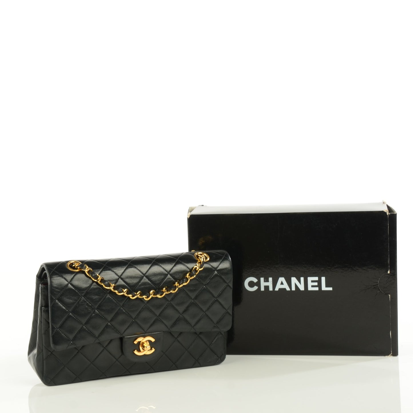Lambskin Quilted Medium Double Flap Black