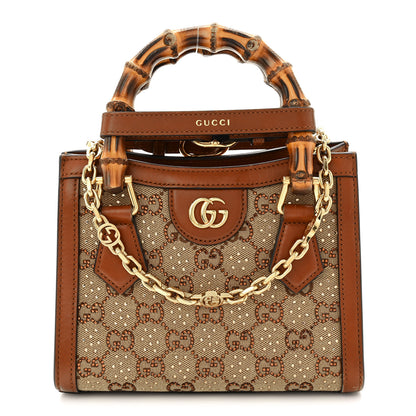 Gucci New Canvas Charisma Calfskin Crystal GG Monogram Mini Diana Tote Bag Camel Ebony 1 of 13