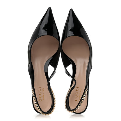 Gucci Patent Signoria 35mm Slingback Pumps 39 Black 2 of 11