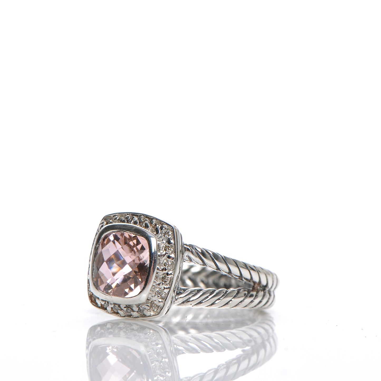 Sterling Silver Diamond Morganite 7mm Petite Albion Ring 50 5.25